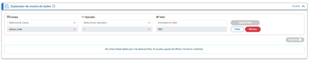 Filtre "status code = 500"