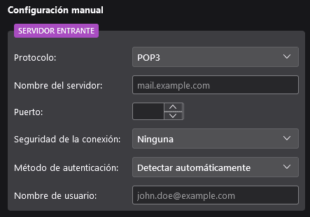 Configuración manual