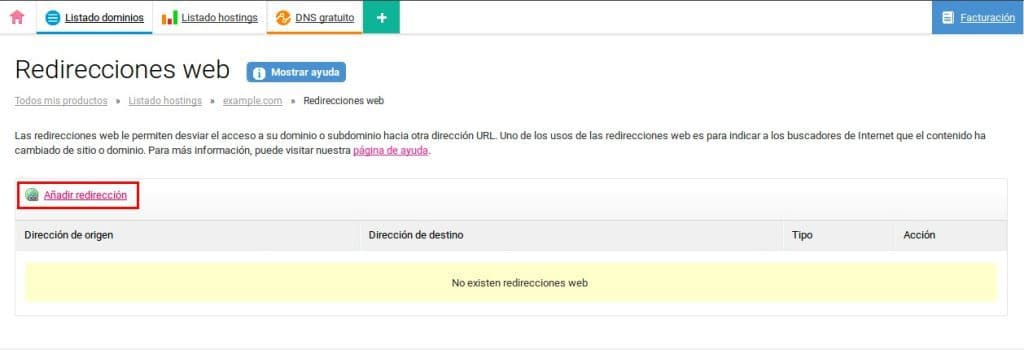 Añadir redirección