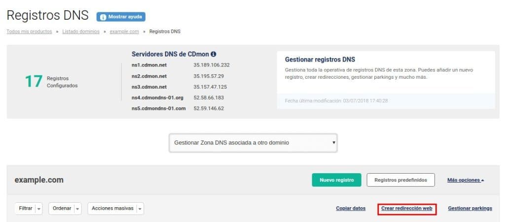 Crear redirección web