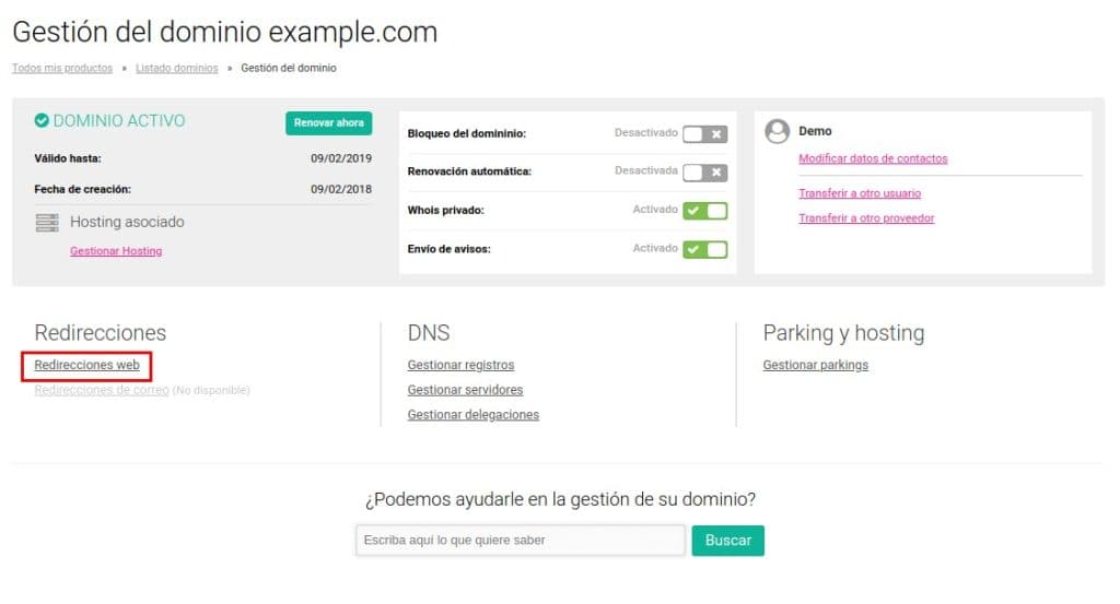 Redirecciones web (dominio)