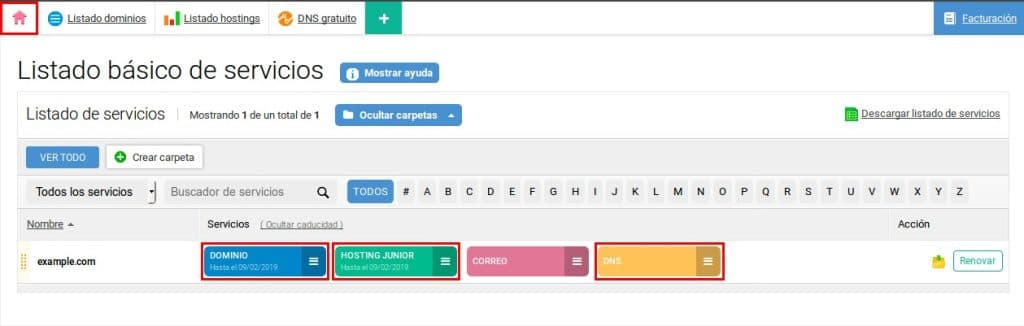Listado básico de servicios