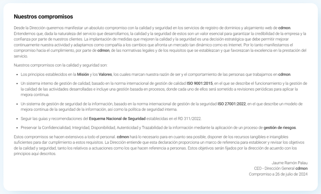 Nuestros compromisos, carta del CEO