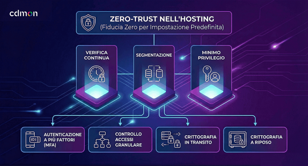 Infografica: modello Zero-Trust applicato all'hosting