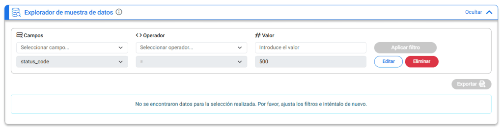 Filtro "status code = 500"