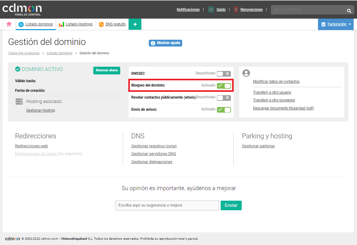 Bloqueo del Dominio