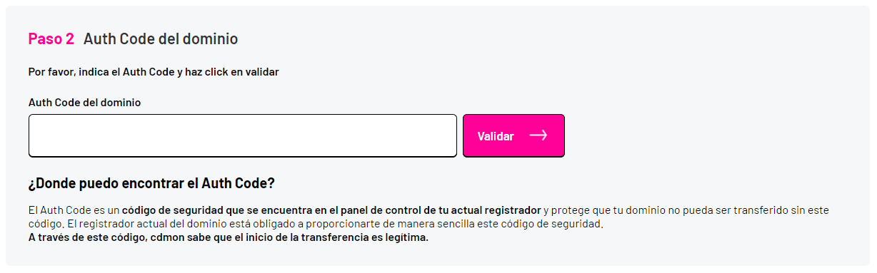 PASO 2 - AUTH CODE del dominio